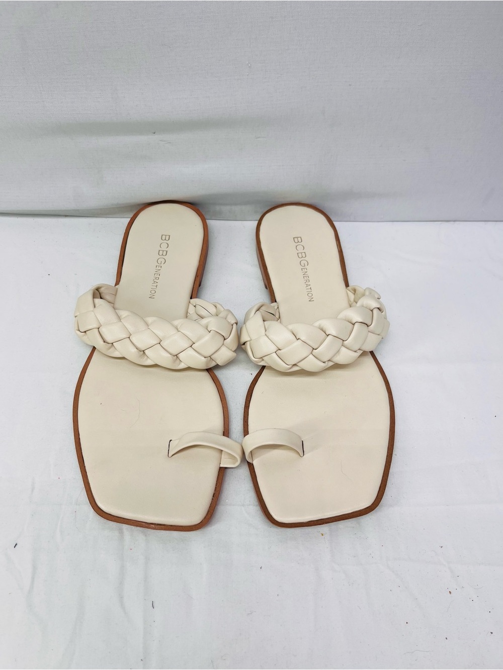 BCBGeneration Cream Braided Toe-Loop Slide Sandals